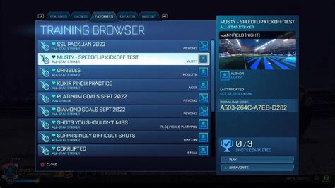 Rocket League Speed Flip Training Pack & Codes - Best & Musty Speed Flip Training Pack To refine your speed flip technique, we have compiled a list of recommended Training Packs for Speed Flip for use in the game. . Musty speed flip training pack code